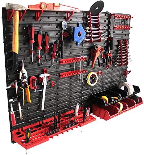 IMJ-Global Pannello porta attrezzi portautensili organizza da lavoro officina garage minuteria Set Supporti Ganci per attrezzi da parete muro (MIX3 116x78CM)