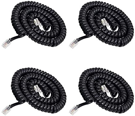 Srup 4 Piezas Cable de Teléfono Fijo, Telefono Fijo Cable Cordón, Rj9 Linea Telefonica, Cable Phone Lead Wire Black Rj9 4P4C, para Teléfono Fijo de la Oficina en Casa