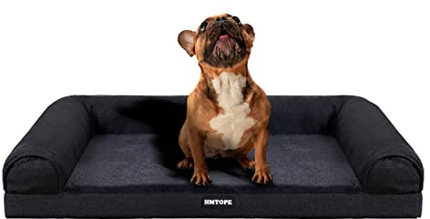 HMTOPE Orthopädisches Hundebett, Hundesofa, hohen Rand, Hundekissen, Hundekorb, Abnehmbar und waschbar, Grosse Hunde & MittelgroßeHunde, Schwarzgrau, 91cm