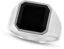 Herren Ring Siegelring mit Onyx Stein schwarz Octagonal 925 Sterling Silber massiv eckig poliert glänzend handgemacht (60)