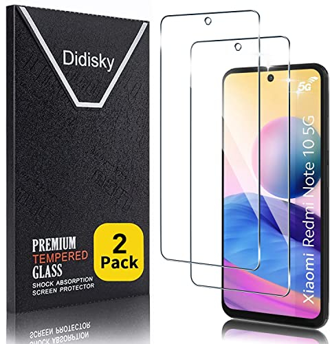 Didisky 2-Unidades Cristal Templado Protector de Pantalla para Xiaomi Redmi Note 10 5G (No para Note 10 4G / Note 10S / Note 10 Pro), Antihuellas, Sin Burbujas, Fácil de Limpiar, 9H Dureza