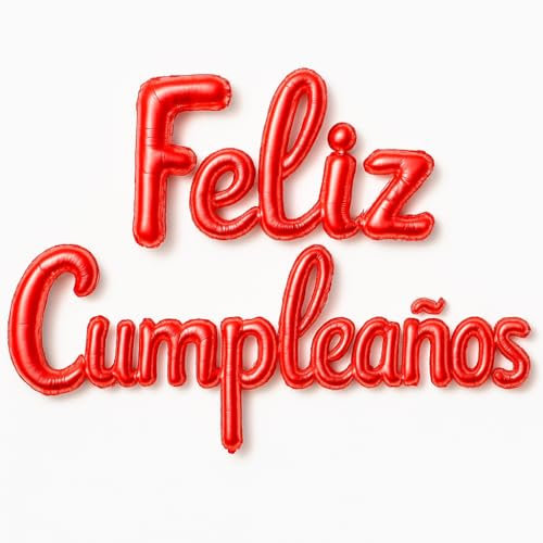 Globos FELIZ CUMPLEAÑOS en español - Guirnalda Decoracion cumple - Globo de aluminio - Super facil montaje - Incluye una cañita - Viene en 3 partes para facilitar el inflado