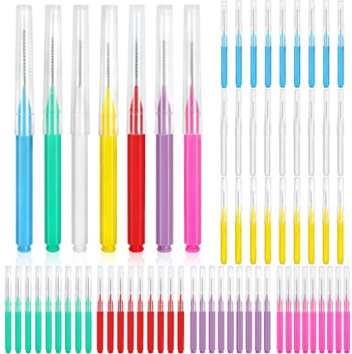 70 Stücke Interdentalbürsten, Zahnseide, Hygienebürste für Kopf, Mundhöhle & Zahn, Zahnstocher, Zahnseide-Stick, Zahnspange-Bürste, Zahnreiniger (Sieben Farben, Mehrere Größen)