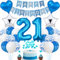 Jrzyhi 21. Geburtstag Dekoration,Blau Tortendeko Geburtstag 21 Jahre Männer,Party Deko Silber,21 Geburtstag Frauen Männer,Tortendeko 21. Geburtstag Mann Frauen,Geburtstagsdeko 21 Jahre Mann Frauen