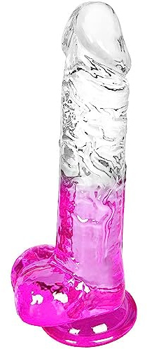 Klarer violetter Anal-Dildo mit Saugnapf – 21 cm, großer und realistischer Dildo mit gebogenem Schaft und Kugeln für G-Punkt- und Analsex – Sexspielzeug für Männer, Frauen und Schwule