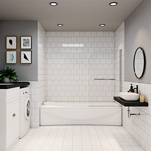 Sky Bathroom Shower Bath Screen 180° Pivot Screen Panel 800x1400mm Safety Transparent Tempered Glass with Towel Rail Chrome