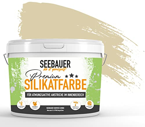 SEEBAUER diy Silikatfarbe Braun 10L für Innen (No. 659 Olive Oil) Atmungsaktive Mineralfarbe für Allergiker - Abwaschbare Wandfarbe - Brauntöne hohe Deckkraft