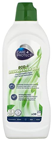 CARE+PROTECT ECO+ Gel Lave-Vaisselle Tout En Un - Action Dégraissante - Liquide de rinçage - Sel- Neutralisant d'odeur - Efficace même en Cycles Courts - 650 ml jusqu'à 38 lavages