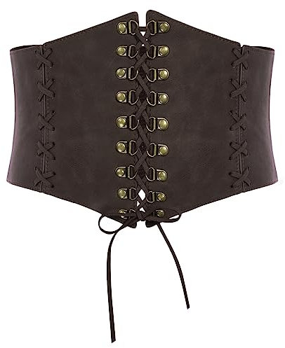 SCARLET DARKNESS Ceinture gothique pour femme, élastique, sous le buste, Corsage, à lacets, café, large, L