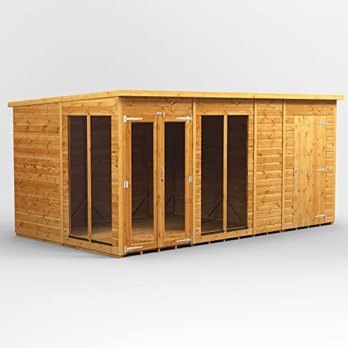Powersheds High Grade Premium Pent Shed Combined Summer House with 4 ft Storage Shed with Security Features, PVC Window sills, Door & Window Flexibility, 12 mm Extra Thick Timber & Toughened Glass