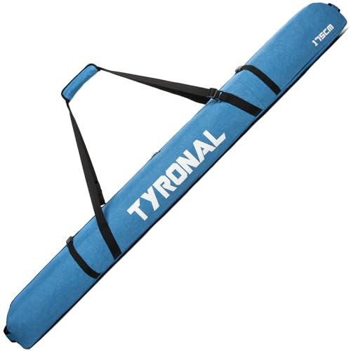 TYRONAL Skitasche für Flugreisen, einzelne Skitasche mit vollständig gepolstertem Schutz, wasserabweisend und langlebig, passend für Skier von 175 cm bis 190 cm, Blau, 190 cm