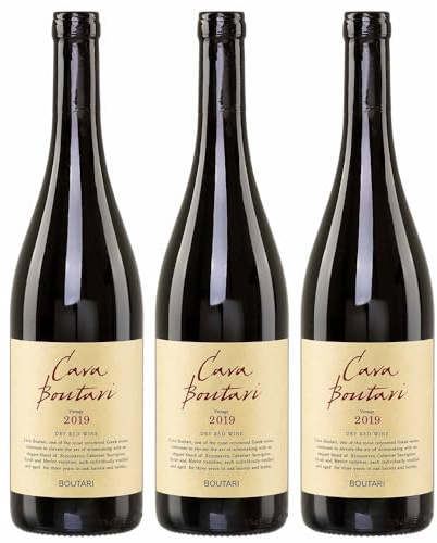 Cava Boutari rot trocken 3x 0,75l Flasche | Trockener Rotwein aus Griechenland | 13,5% Vol. | +20ml Jassas Olivenöl