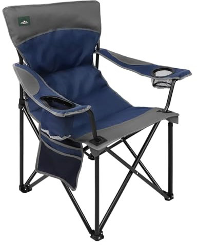 Northroad Campingstuhl Faltbar, Klappstuhl Gepolstert mit Getränkehaltern + Seitentaschen, bis 136kg Belastbar, Tragbarer Anglerstuhl für Picknick, Outdoor, Wandern - Dunkelblau