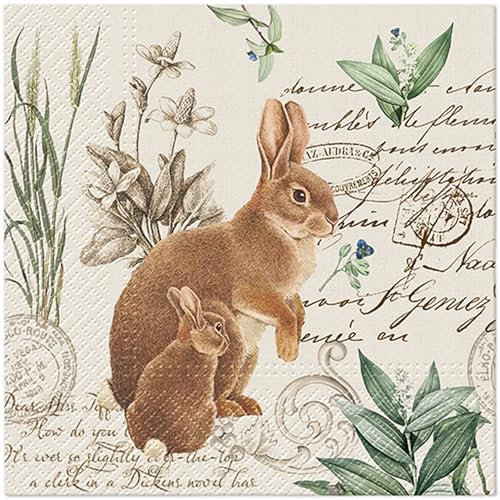 20 Servietten Tiermotive Hase an Schrift im Vintage-Stil als Tischdeko. Papierservietten mit Motiv. Auch für Decoupage und Serviettentechnik 33x33cm