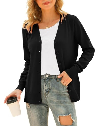 Anelune Lightweight Cardigans for Women UK, Long Sleeve V-Neck Kint Sweater | Button Down, Autumn Winter Cardigan Sweaters, Ladies Summer Cardigans, Crochet Cardigan