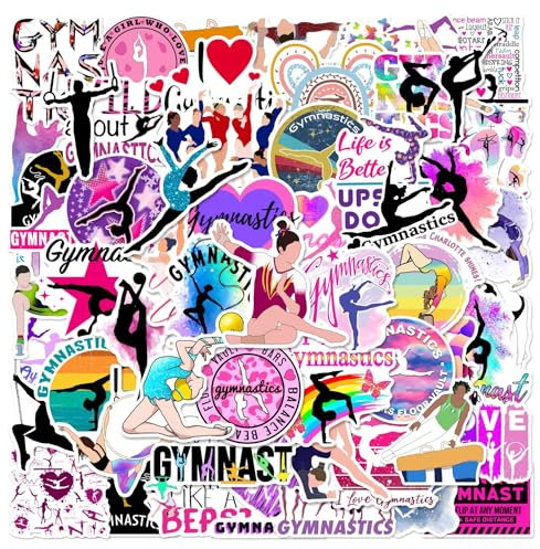 50 Stück Gymnastik Sport Aufkleber Pack Gymnastic Sticker Set wasserdichte Vinyl Sticker für Laptop Kinder Autos Motorrad Fahrrad Skateboard Gepäck Koffer Computer Aufkleber Graffiti Decal