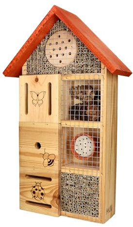 Insektenhotel - Wetterfest - Premium Insektenhotel für Nützlinge 7in1 - Insektenhaus mit Dachkonstruktion aus massivem Laub- und Nadelholz - für Wildbienen, Marienkäfer & Schmetterlinge - Nisthilfe