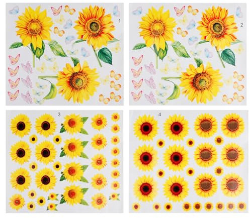 Bojueshaw 4pcs Sunflower Flowers Butterfly Stickers,Self Adhesive Waterproof Sunflower Wheelie Bin Labels,Flower Decor for Wall,Door,Bin,Fridge,Cars