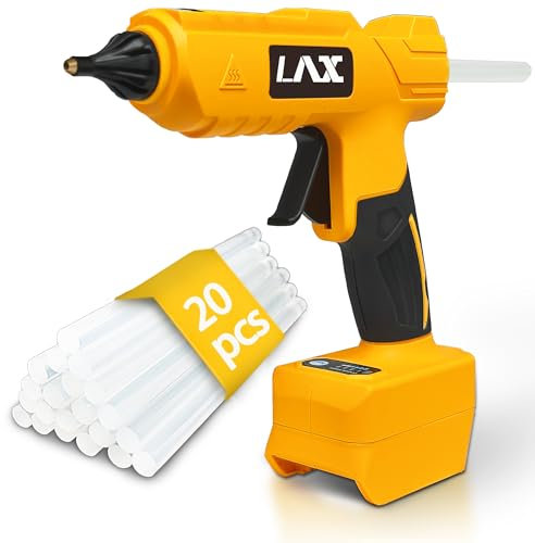 L1NXIXI Pistola per colla a caldo senza fili da 100 W per batteria DeWalt da 20 V, kit di pistola per colla resistente portatile con 20 bastoncini di colla a caldo per riparazioni domestiche, arti e