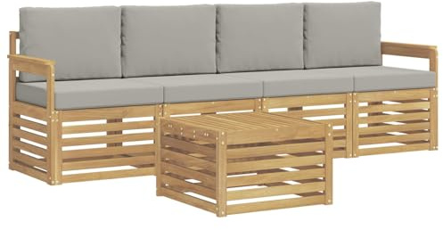 vidaXL Outdoor-Sofagarnitur 5 pcs Weiß und Hellgrau Polyester, Garten Lounge-Sofa, strapazierfähige Außensitzgruppe, modernes Terrassenmöbel, bequemer Wohnbereich