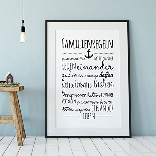 ilka parey wandtattoo-welt® A3 Print Familienregeln Illustration Poster Plakat Druck Hausordnung Familie lachen vertrauen lieben... p80