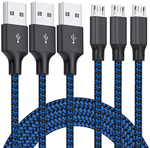 Micro USB Cable, 3Pack 10FT Android Charger Cable Long Nylon Braided Sync and Fast Charging Cord Compatible with Samsung Galaxy S7 S6 Edge, Kindle, Android Smartphones, Tablets and More