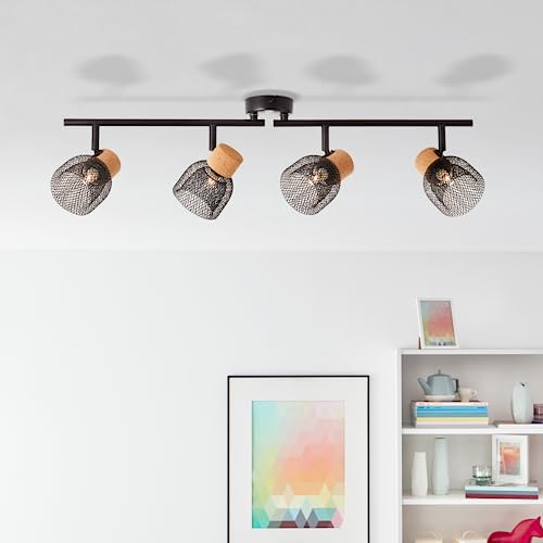 Lightbox 4 flammiger Deckenstrahler - dekoratives Spotrohr im Nature-Style mit schwenkbaren Köpfen - geeignet für 4x G9 Leuchtmittel - Metall/Kork Schwarzmatt