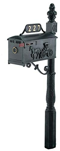 GSi 227R Black Mailbox & Post System | Black Rust-Resistant Aluminum Mailbox with Address Plate, Numbers, Decorative Scroll & Mounting Hardware – Powder Coated - Durable & Stylish Outdoor Mailbox