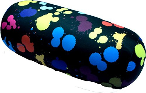 COVERBAGBCN - Rundes Relax Anti-Stress-Kissen | Entlastung für die Halswirbelsäule | Füllung mit kleinen Komfortperlen | Lycra-Stoff, weich im Griff | 35x15 cm (Schwarz mit Farbflecken