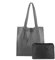 Damen Leder Tasche Set 2in1 Shopper Schultertasche HOBO Bag Umhängetasche Schmucktasche DIN-A4 Grau
