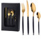 16 Pieces Black Gold Cutlery Set Stainless Steel Flatware Set Tableware for Daily Life 4 x Forks, 4 x Dinner Knives, 4 x Dinner Spoons, 4 x Teaspoons Service 4(Black Gold)