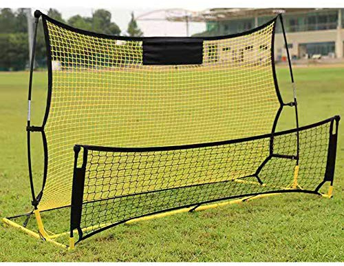 2 In 1 Faltbar Rückprallwand Für Fußball, Tragbar Fußball Rebounder Net Gelb + Schwarz, Fußballtornetz Training Netze System