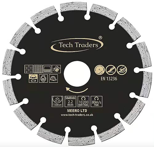 Tech Traders Diamond Cutting Disc 150mm 6 x 22.2 mm, Saw Blade for Universal use Angle Grinder, Diamond Cutting Blade for Concrete, Stone, Brick