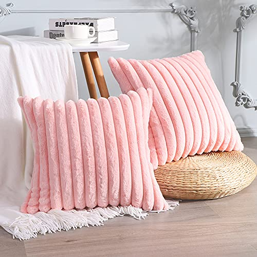 Soleebee 2er Set Plüsch Samt Kissenbezüge, Weiche Künstliche Pelz Dekorativ Kissenbezug Sofa Zierkissenbezüge Dekokissen Kissenhülle Set für Couch Schlafzimmer Zuhause Auto Dekor (50x50cm, Rosa)