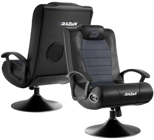 BraZen Stag Kids Gaming Chair for Kids Two Audio Speakers Subwoofer Bluetooth Compatible Boys Girls Small Gaming Chair Foldable Junior Child Speaker Video Games Chairs No Wheels - Grey