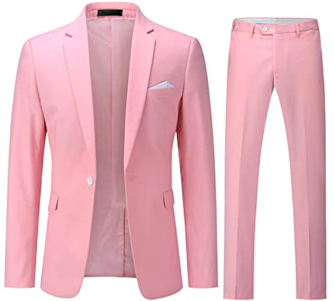 YOUTHUP Costume Homme 2 Pièces Revers Cranté Un Bouton Slim Fit Mariage Smoking Formel Business Couleur Unie Rose S