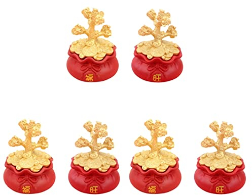 Artibetter 6 Stück Geldbaum Chinesischer Feng Shui Geldbaum Goldener Glücksbaum Feng Shui Baum Bonsai Figur Harz