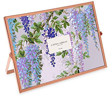 Laura Ashley 5x7 Rose Gold Flat Metal Picture Frame (Horizontal) with Pull-Out Easel Stand, Made for Tabletop, Counterspace, Shelf and Desk (7x5, Rose Gold)
