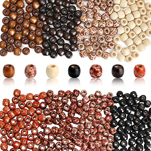 400 Pcs Natürliche Holzperlen zum Auffädeln, 1.2cm Holz Bastelperlen Makramee mit Großem Loch Abstandsperlen, Runde Holzperlen für DIY Halskette Armband Schmuck Herstellung(8 Stile)