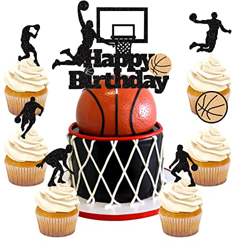 25 Stück Tortendeko Basketball Geburtstag Basketball Cupcake Toppers Glitter Basketball Kuchen Topper Ball Schuss Cake Topper für Kinder Jungen Basketball-Enthusiasten Festival Geburtstag Party Deko