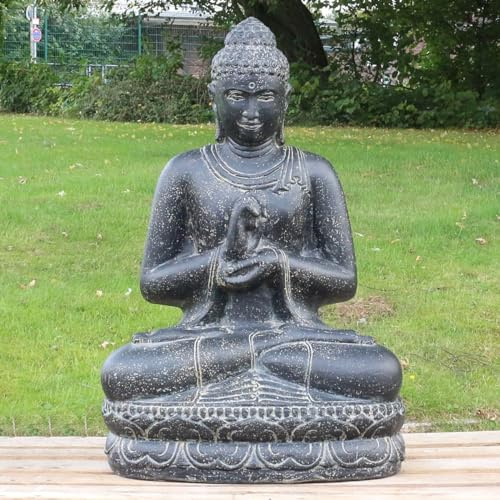 Oriental Galerie Buddha Statue sitzend Figur Skulptur Asien Indonesien Deko Steinguss Lavastein Gartenfigur Chakra 80 cm