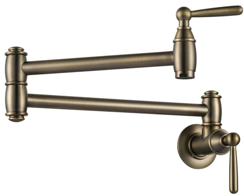 Topffüller Wasserhahn Antik Bronze, ARCORA Moderner Topffüller Wandhalterung Küche Klapparmatur 2 Griffe mit Doppelgelenk Schwenkarmen Messing Herd Wasserhahn