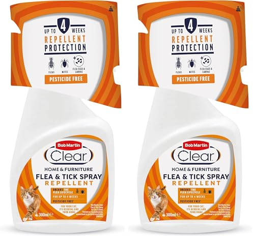 Bob Martin Clear | Flea Spray for Cats and Home | Controls Flea and Tick infestations in the Household (300ml) (Pack of 2)