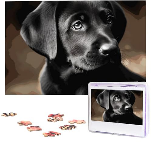 Wooden Puzzle Black Labrador Puppy Jigsaw Puzzle 1000 Pieces Personalized Picture Puzzle Family Decoration Puzzle for Adult Family Wedding Graduation Gift