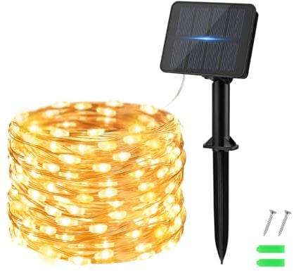 Dalugo Solar Lichterkette Aussen, 50 LED 5M Warmweiß Lichterkette Solar Außen Wetterfest Kupferdraht für Garten, Terrasse, Hof, Baum, Party, Geburtstag, Hochzeit, Weihnachten