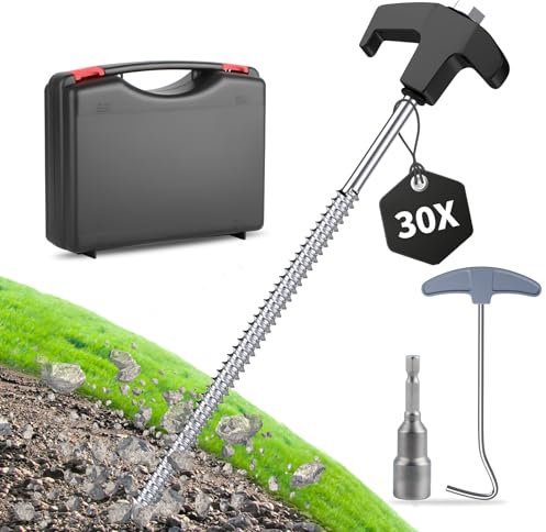 Forever Speed 30 Stück Zeltheringe aus Stahl mit Box [Bit ＆ Nagelzieher inkl.] 25 cm Camping Heringe Stahl Bodenanker Felsbodenhering für Harte Böden, Wald, Wiesen - Schwarz + Silber