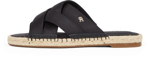 Tommy Hilfiger Damen Pantoletten Satin Mule Sandalen, Schwarz (Black), 37