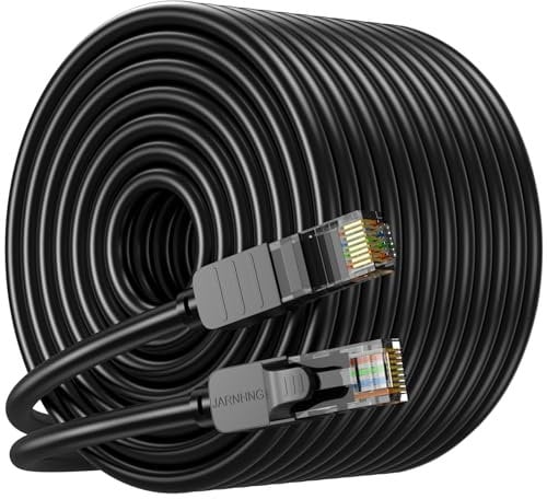 JARNHNG Cable Ethernet de Clase 6 65m, Cable de Lnternet de Alta Velocidad Lnterior/Exterior de 10 Gbps, Saltador Lan RJ45 Negro, Adecuado Para Juegos, Computadoras, Routers, cable de red Ethernet