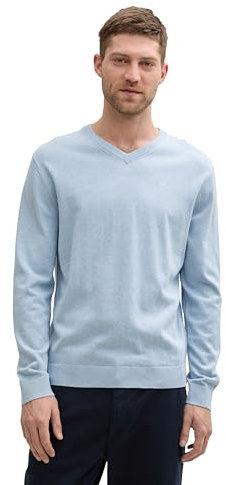 TOM TAILOR Herren Strickpullover mit V-Ausschnitt, 37709 - Light Dove Blue Melange, M
