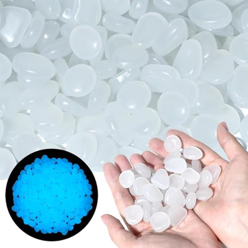 QEDBOJE 100 piezas Piedras Luminosas, Piedras Fluorescentes, Decoración de Acuario, Piedras Decorativas para Jardín, Macetas y Habitación de los Niños (Blanco)